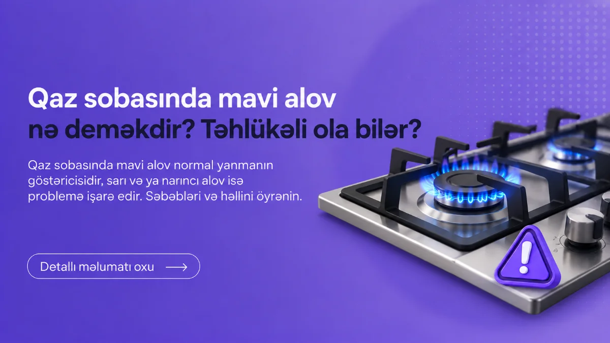 Qaz sobasında mavi alov yaxından görünüş