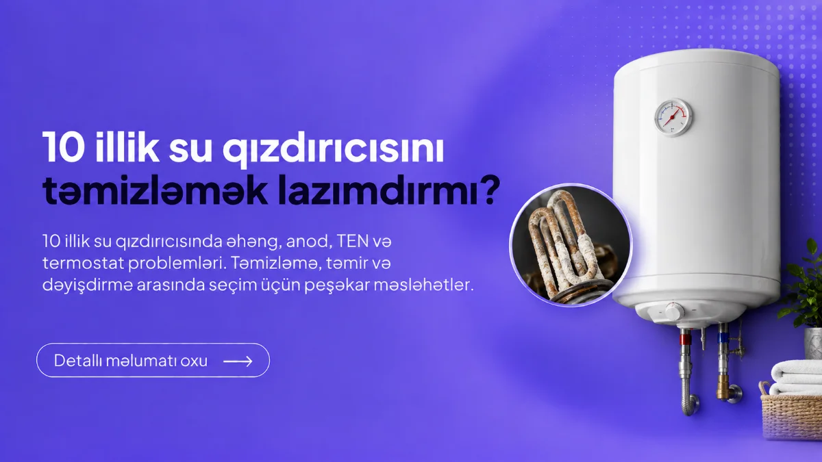 10 illik su qızdırıcısının içi əhəng qatı ilə örtülmüş vəziyyətdə